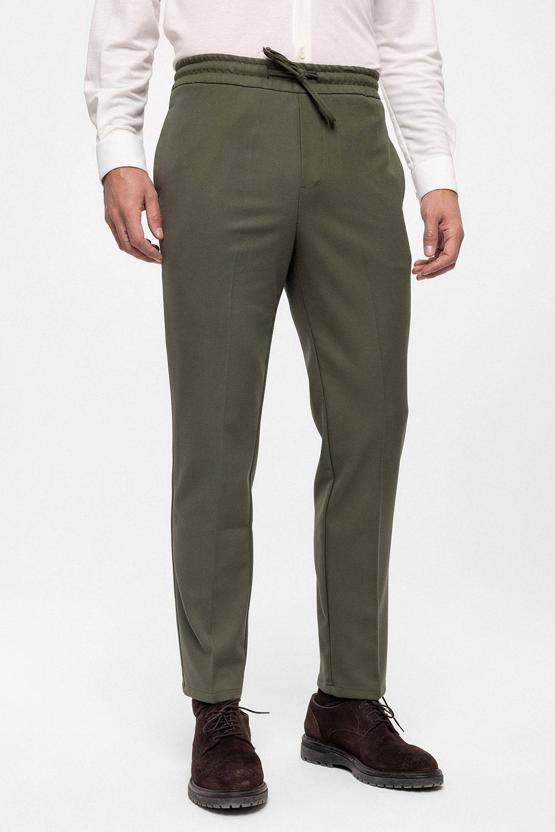 Men's Khaki Elastic High Waist  Trousers - Wessi