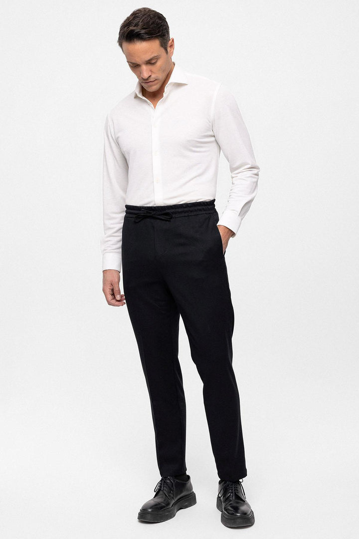 Men's Black Elastic High Waist  Trousers - Wessi