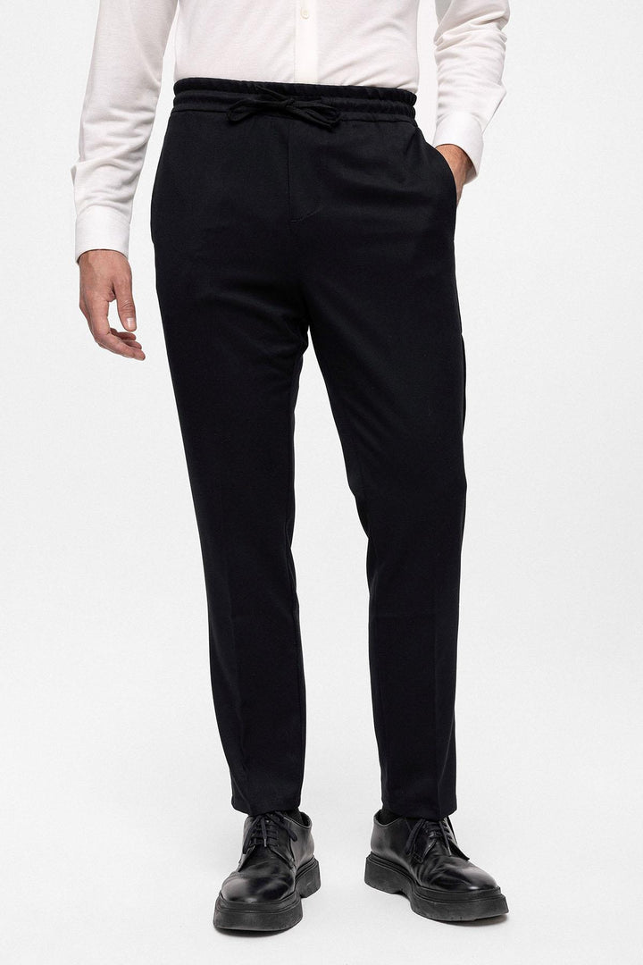Men's Black Elastic High Waist  Trousers - Wessi