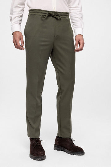 Men's Khaki Elastic High Waist  Trousers - Wessi