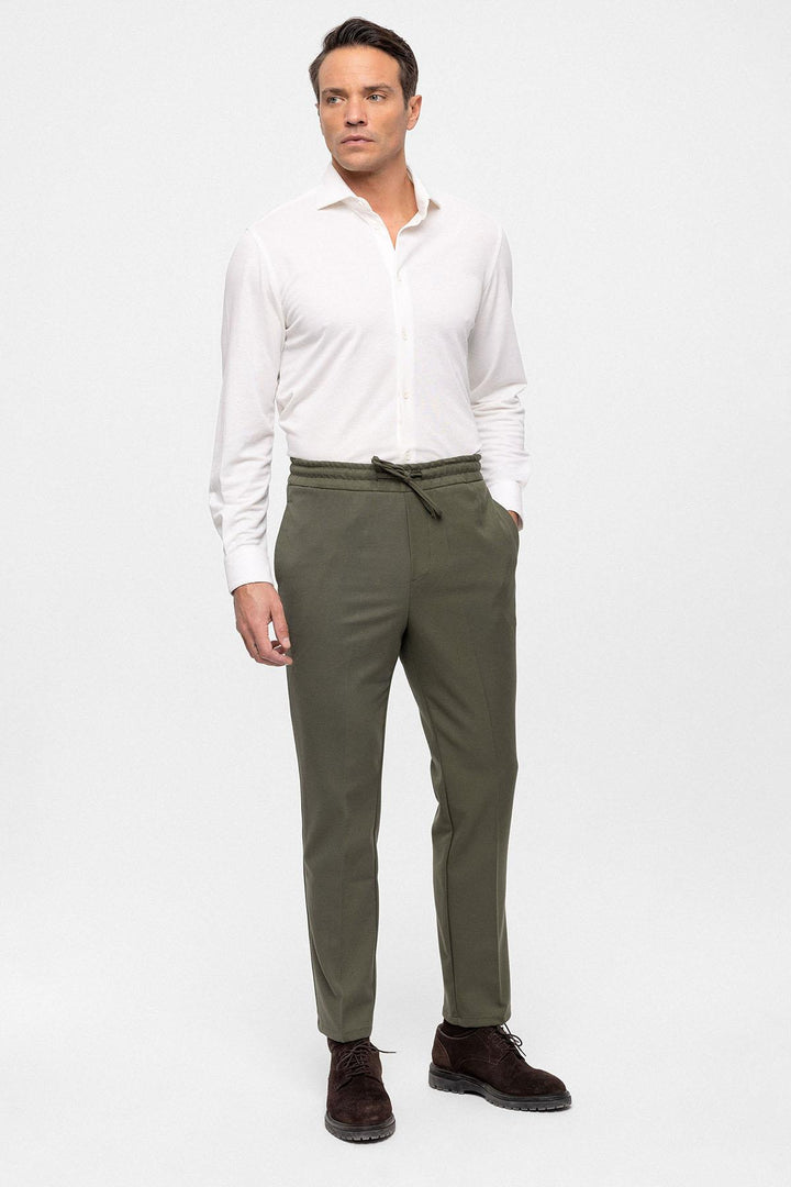 Men's Khaki Elastic High Waist  Trousers - Wessi
