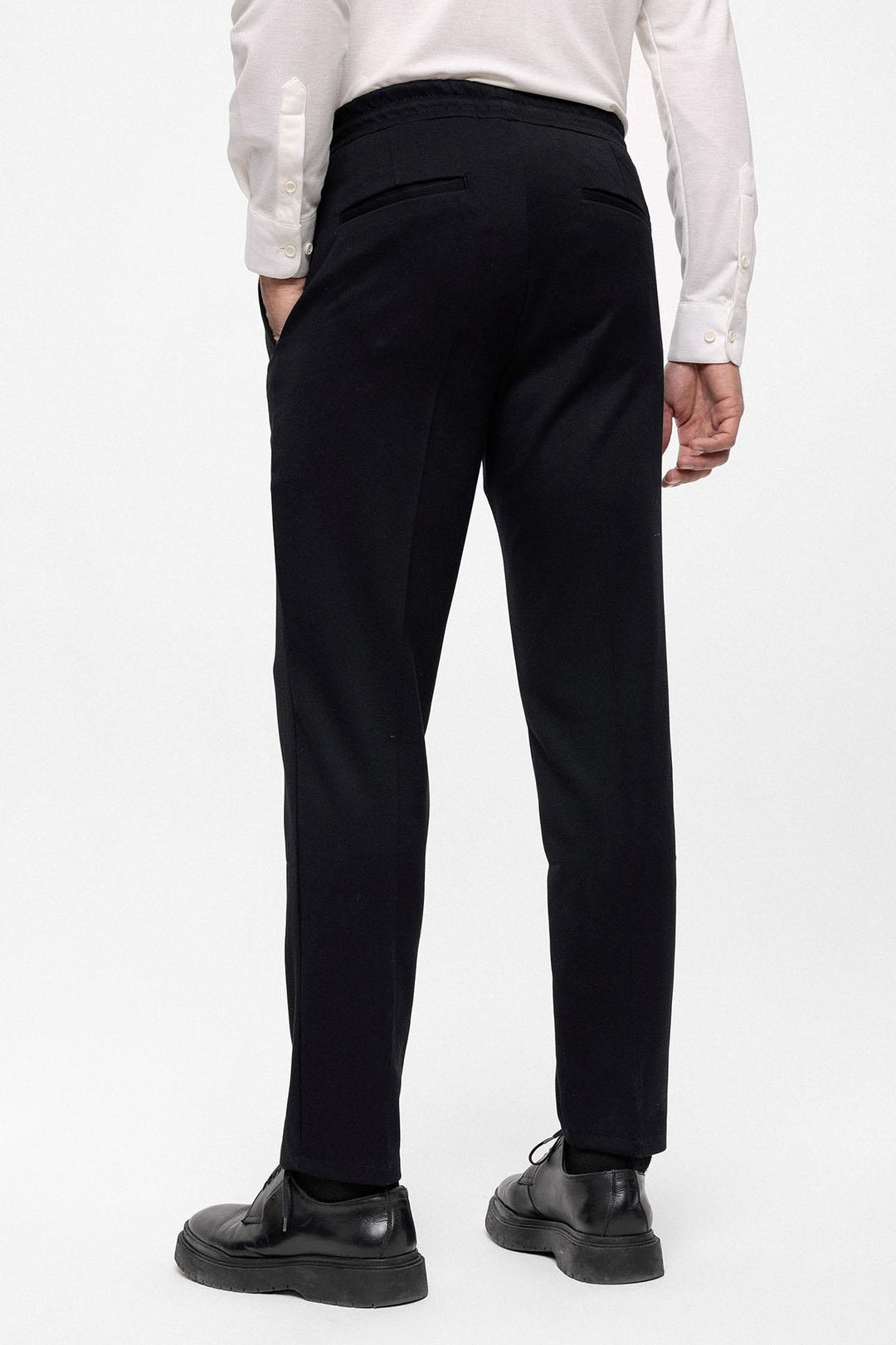 Men's Black Elastic High Waist  Trousers - Wessi