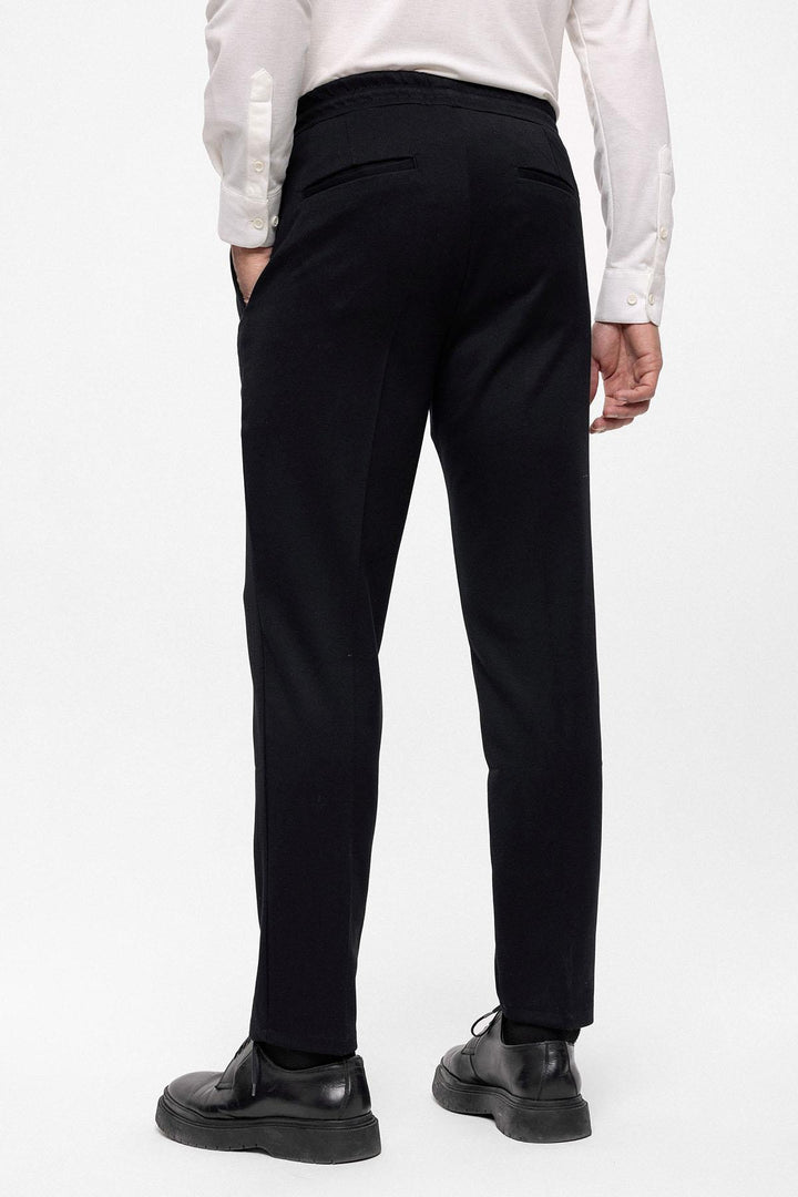 Men's Black Elastic High Waist  Trousers - Wessi
