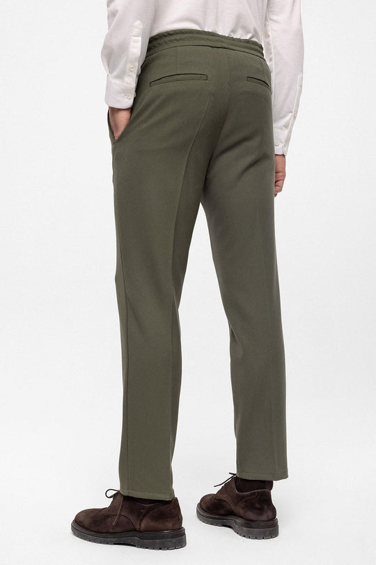 Men's Khaki Elastic High Waist  Trousers - Wessi