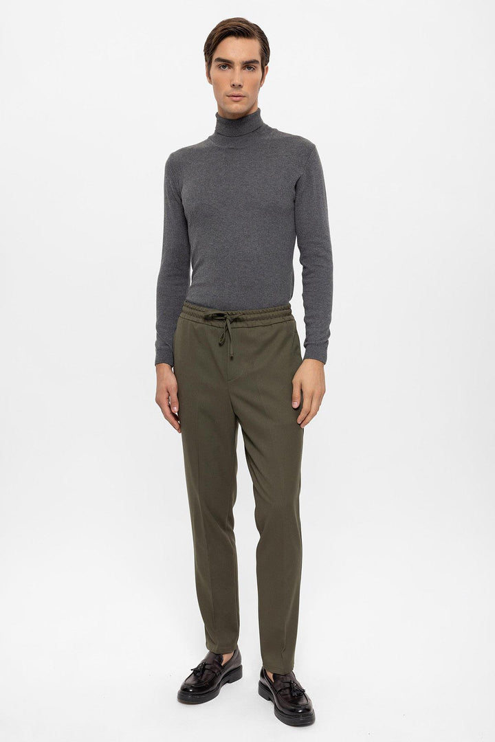 Men's Khaki Elastic High Waist  Trousers - Wessi