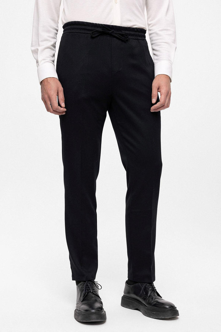 Men's Black Elastic High Waist  Trousers - Wessi