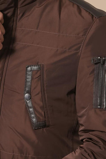 Chaqueta Acolchada Slim Fit De Piel Modelada Marrón - Wessi