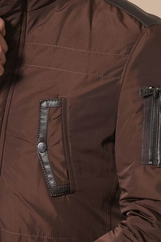 Chaqueta Acolchada Slim Fit De Piel Modelada Marrón - Wessi