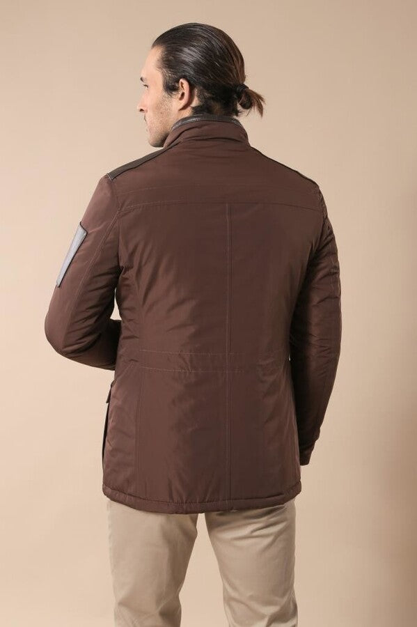 Veste matelassée coupe slim marron modelée en cuir - Wessi