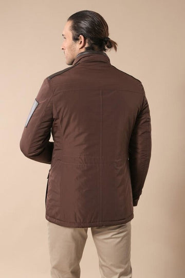 Chaqueta Acolchada Slim Fit De Piel Modelada Marrón - Wessi
