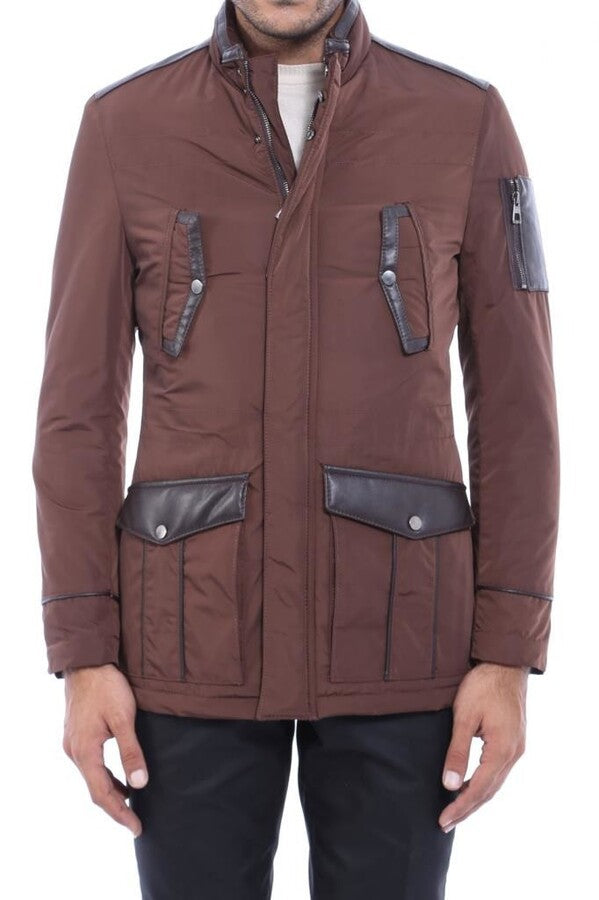Veste matelassée coupe slim marron modelée en cuir - Wessi