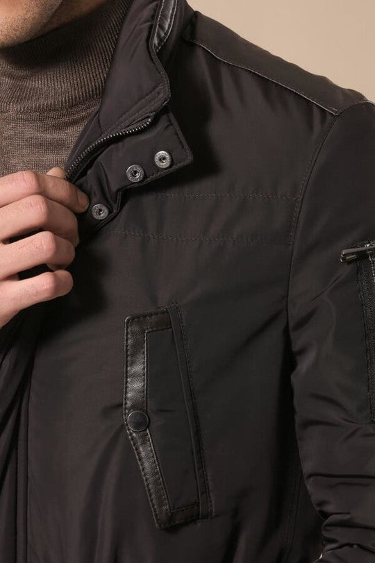 Giacca trapuntata slim fit modellata in pelle marrone scuro - Wessi