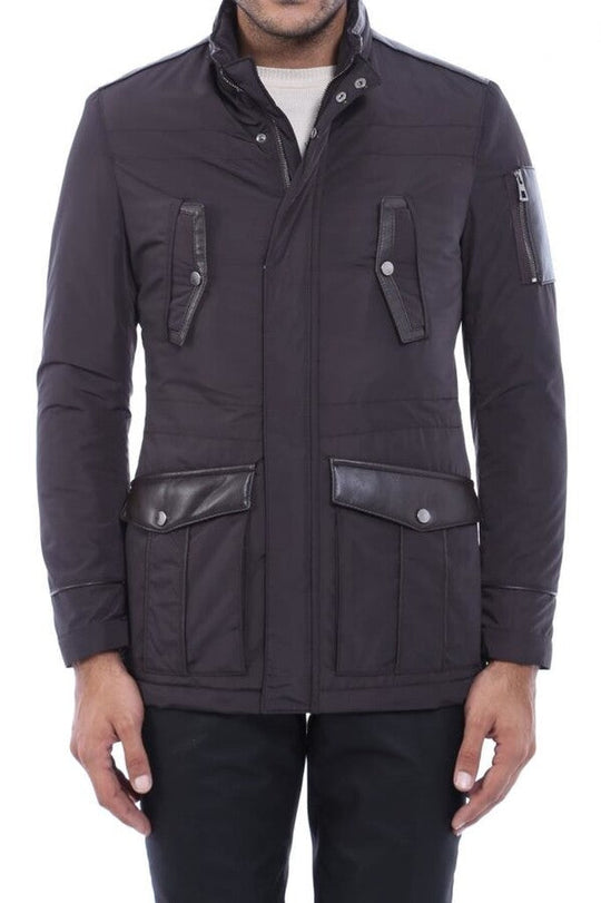 Giacca trapuntata slim fit modellata in pelle marrone scuro - Wessi