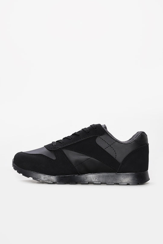 Black Rugged-Sole Panel Sneakers for Men | Wessi