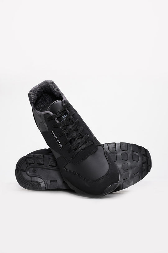 Black Rugged-Sole Panel Sneakers for Men | Wessi