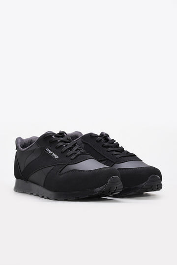 Black Rugged-Sole Panel Sneakers for Men | Wessi