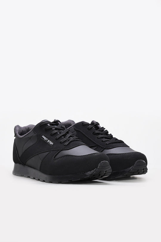 Black Rugged-Sole Panel Sneakers for Men | Wessi