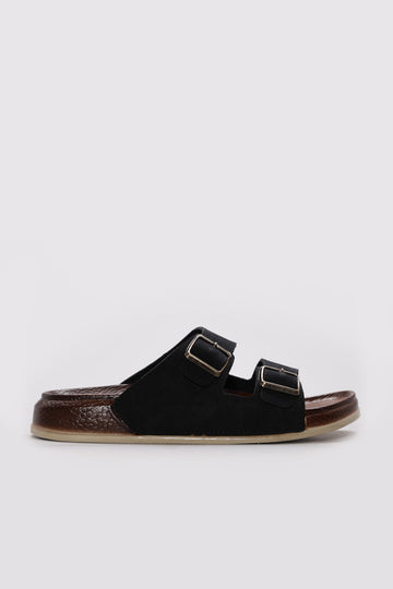 Black Twin-Strap Buckle Slide Sandals for Men | Wessi