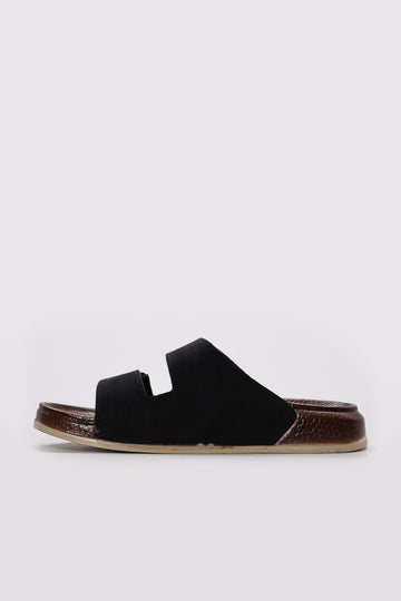 Black Twin-Strap Buckle Slide Sandals for Men | Wessi