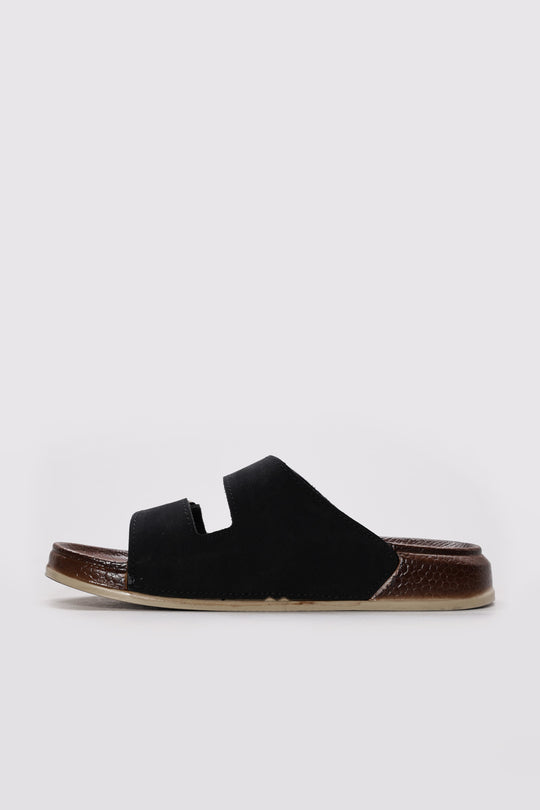 Black Twin-Strap Buckle Slide Sandals for Men | Wessi