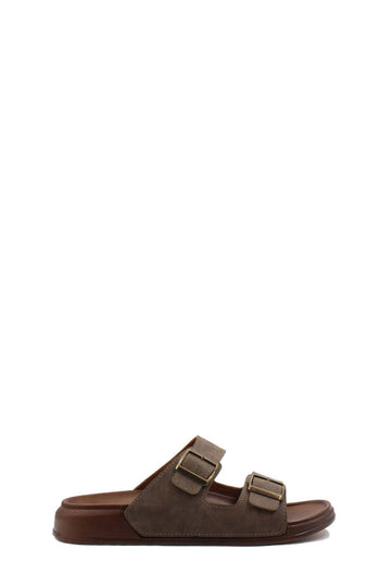 Taupe Double-Buckle Slide Sandals for Men | Wessi
