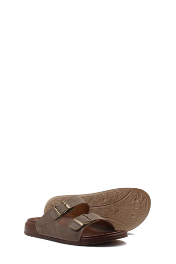 Taupe Double-Buckle Slide Sandals for Men | Wessi