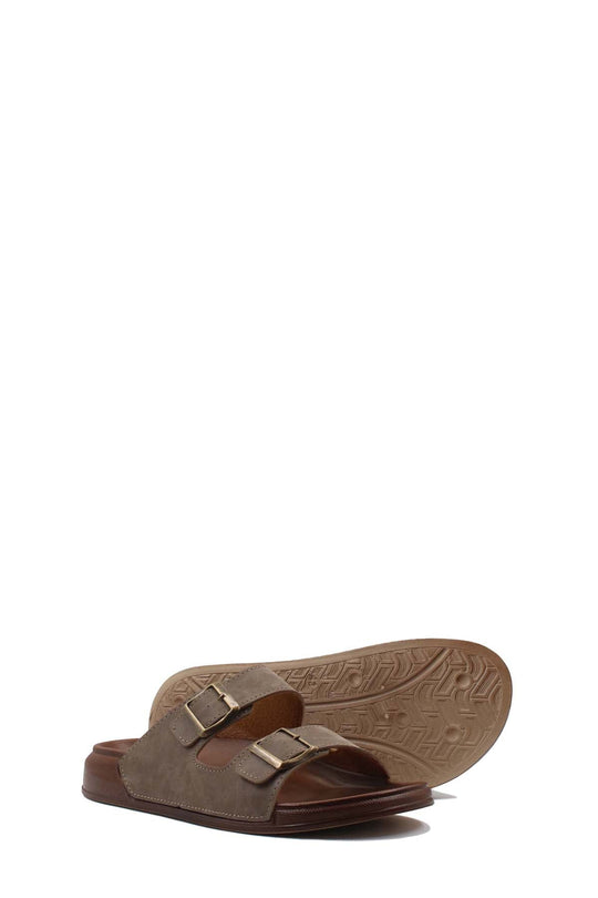 Taupe Double-Buckle Slide Sandals for Men | Wessi