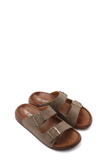 Taupe Double-Buckle Slide Sandals for Men | Wessi