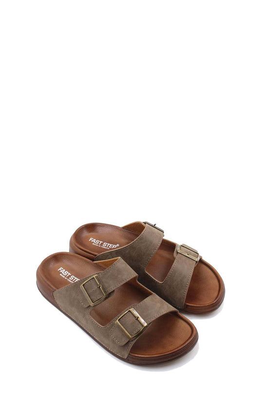 Taupe Double-Buckle Slide Sandals for Men | Wessi