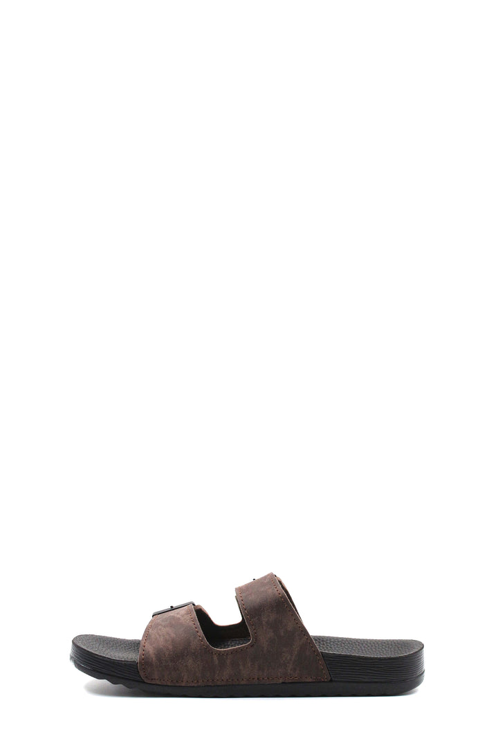 Men's Brown Suede Double-Strap Slide Sandals with Buckles - Wessi
