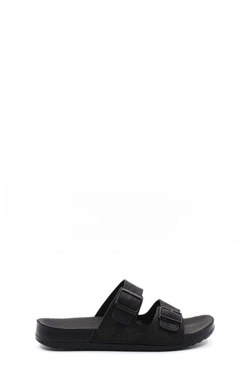 Men's Black Double-Strap Slide Sandals with Adjustable Buckles - Wessi