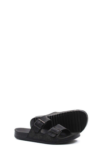 Men's Black Double-Strap Slide Sandals with Adjustable Buckles - Wessi