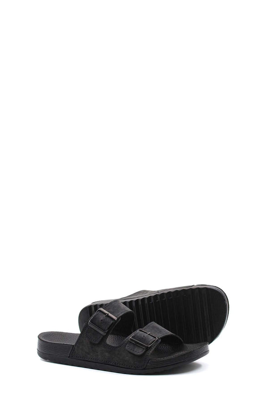 Men's Black Double-Strap Slide Sandals with Adjustable Buckles - Wessi