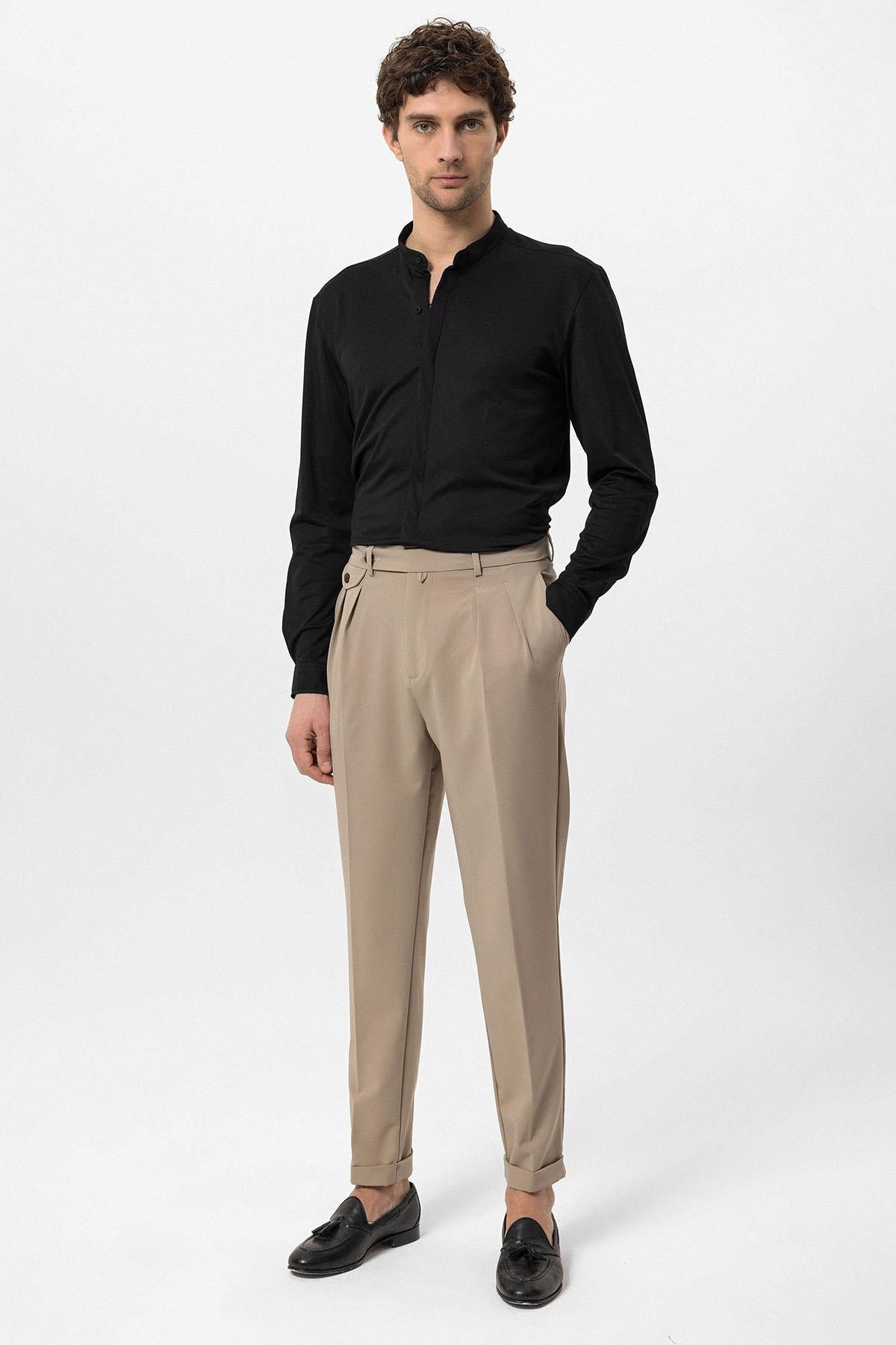 若者の大愛商品 Men's Slim Sleeve Long Button Hidden Collar Classic Black ミュージシャン