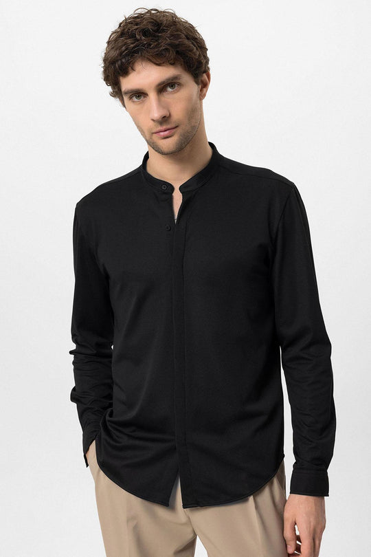 Men's Black Classic Collar Hidden Button Long Sleeve Slim Fit Shirt - Wessi - Discover Diversity Men's Black Classic Collar Hidden Button Long Sleeve Slim Fit Shirt - Wessi - Discover Diversity