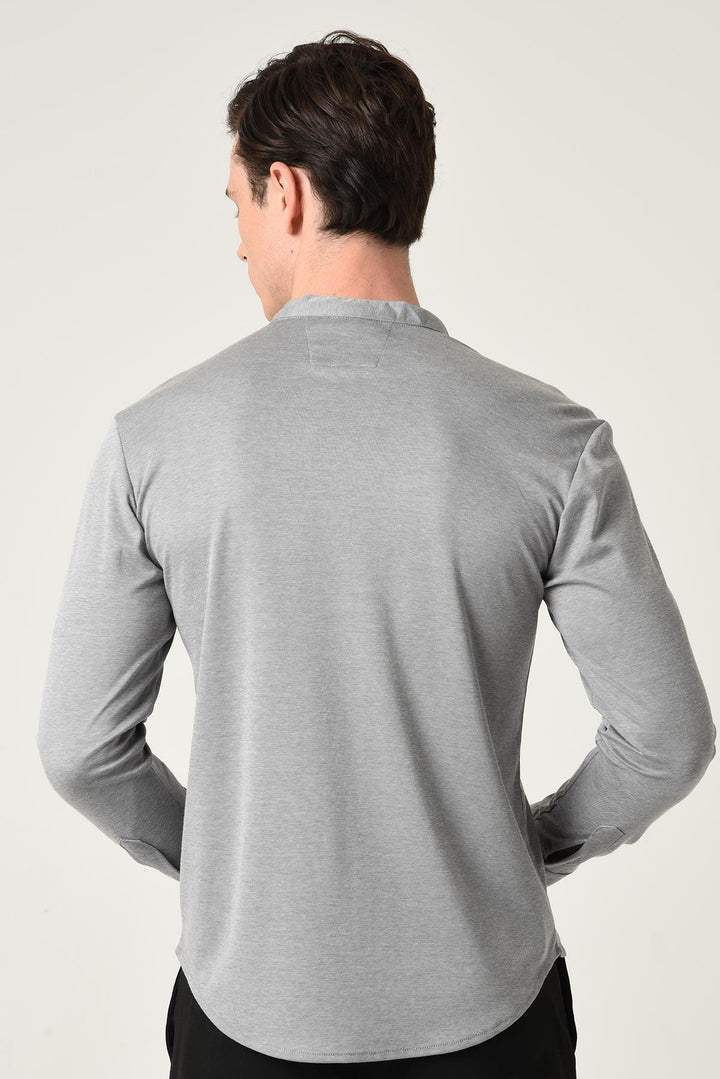 Men's Grey Classic Collar Hidden Button Long Sleeve Slim Fit Shirt - Wessi
