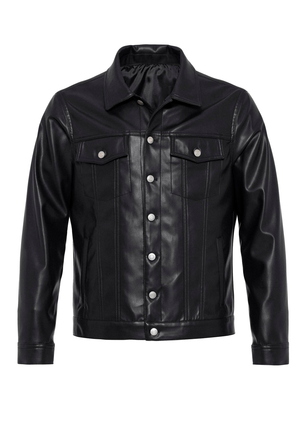 Men's Black Slim Fit Buttoned Leather Jacket - Wessi