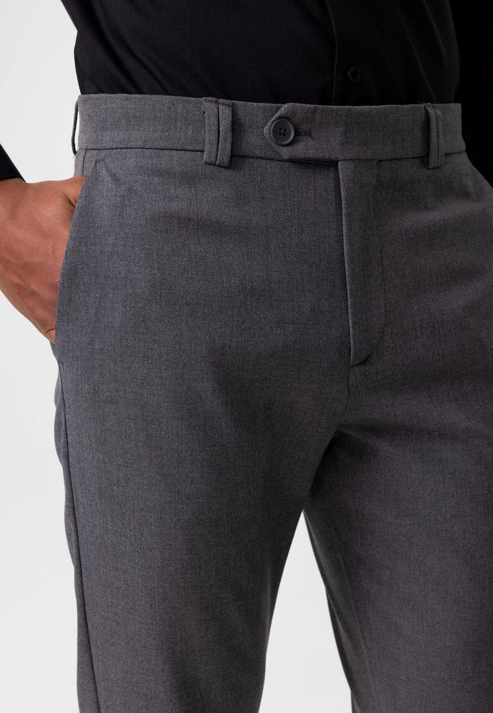 Men's Grey Slim Fit Straight Accessory Fabric Trousers - Wessi