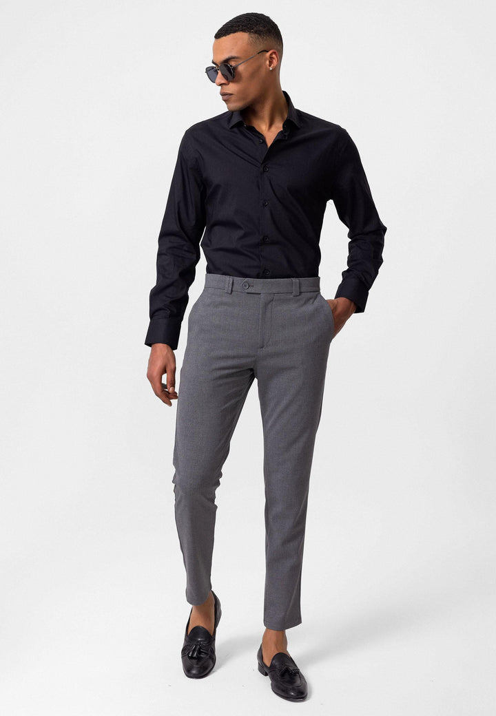 Men's Grey Slim Fit Straight Accessory Fabric Trousers - Wessi
