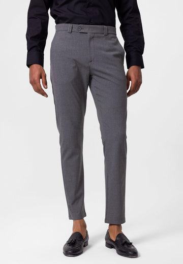 Men's Grey Slim Fit Straight Accessory Fabric Trousers - Wessi