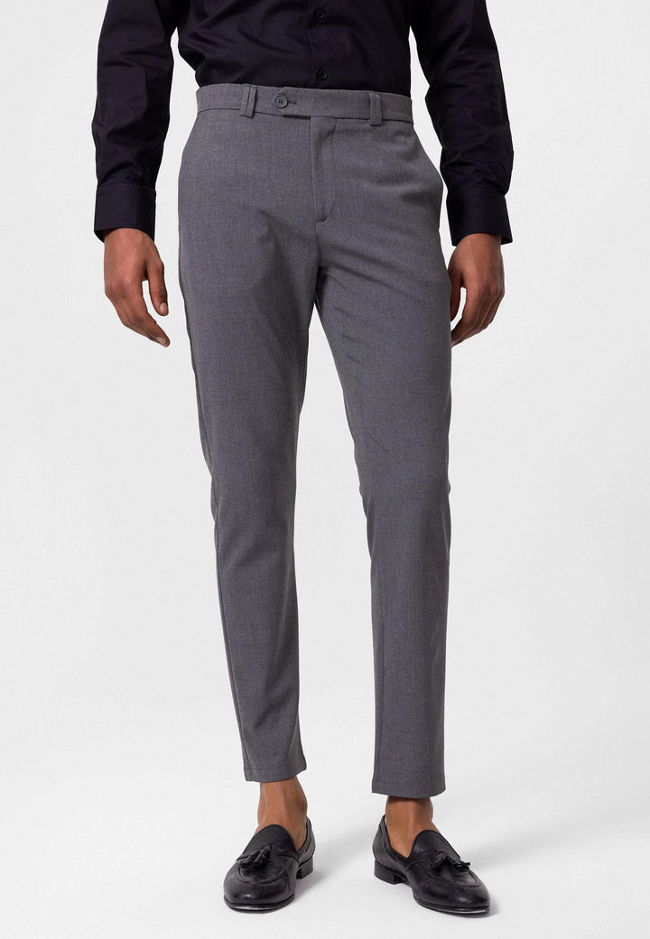 Men's Grey Slim Fit Straight Accessory Fabric Trousers - Wessi