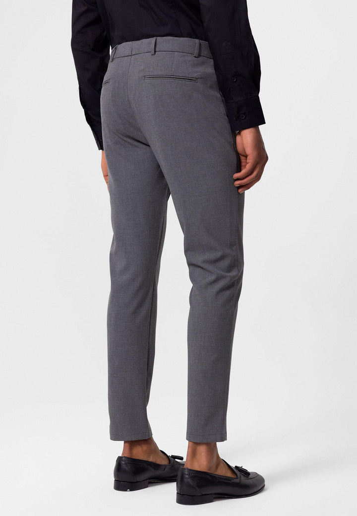 Men's Grey Slim Fit Straight Accessory Fabric Trousers - Wessi
