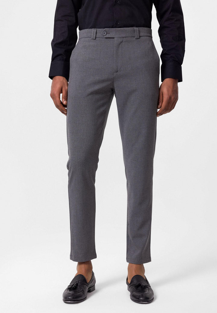Men's Grey Slim Fit Straight Accessory Fabric Trousers - Wessi