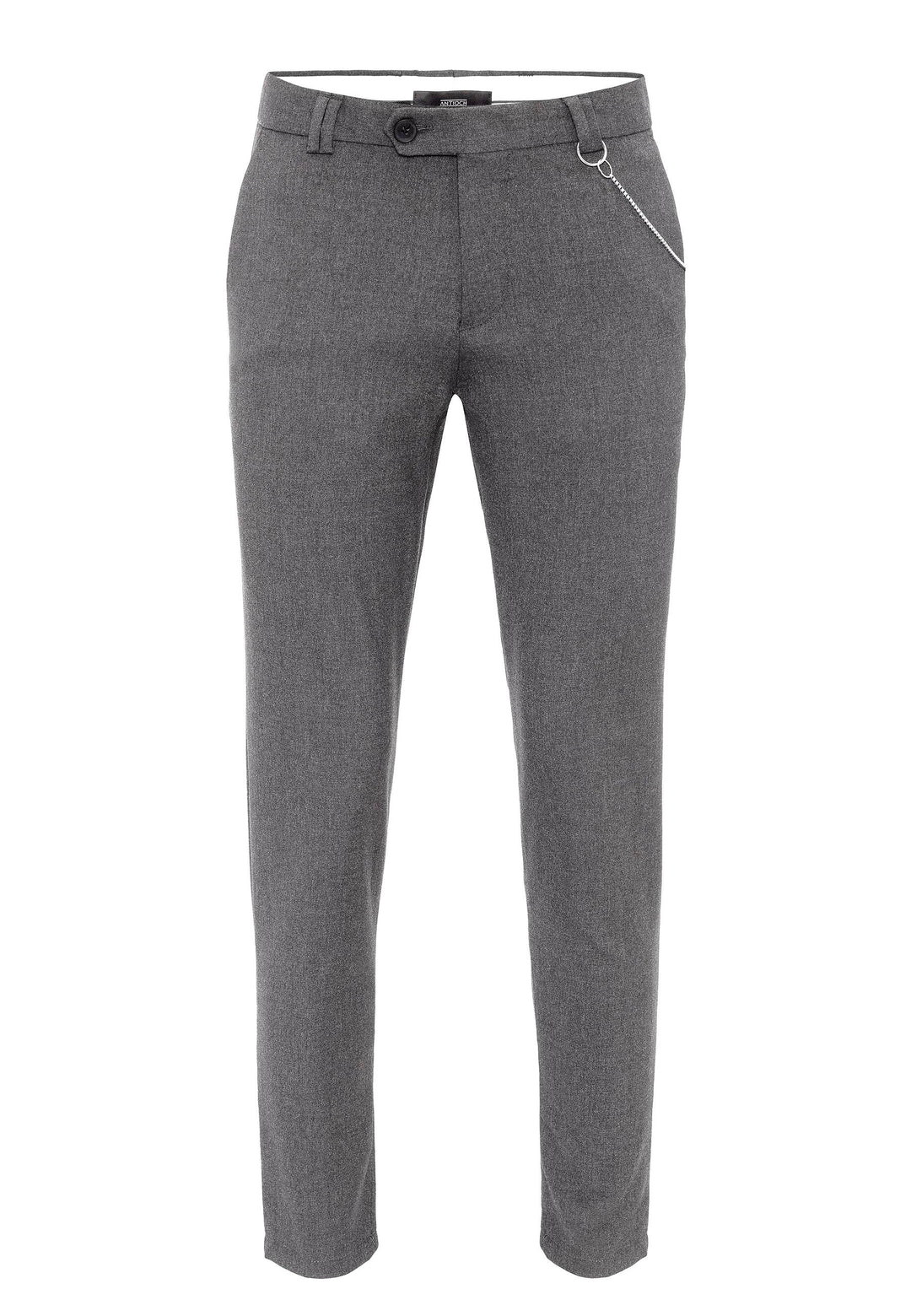 Men's Grey Slim Fit Straight Accessory Fabric Trousers - Wessi