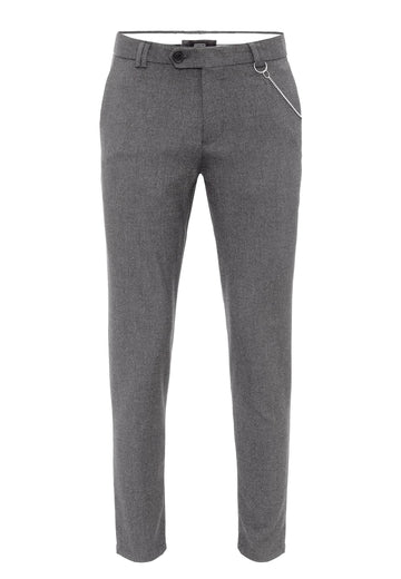 Men's Grey Slim Fit Straight Accessory Fabric Trousers - Wessi