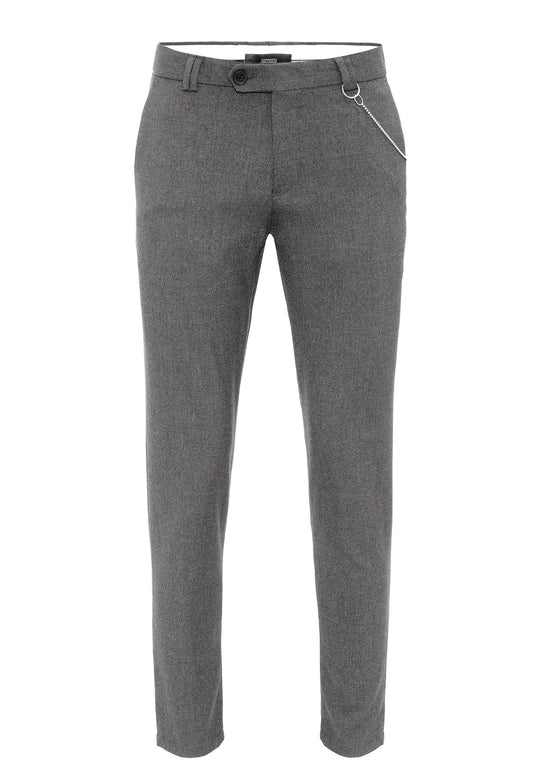 Men's Grey Slim Fit Straight Accessory Fabric Trousers - Wessi
