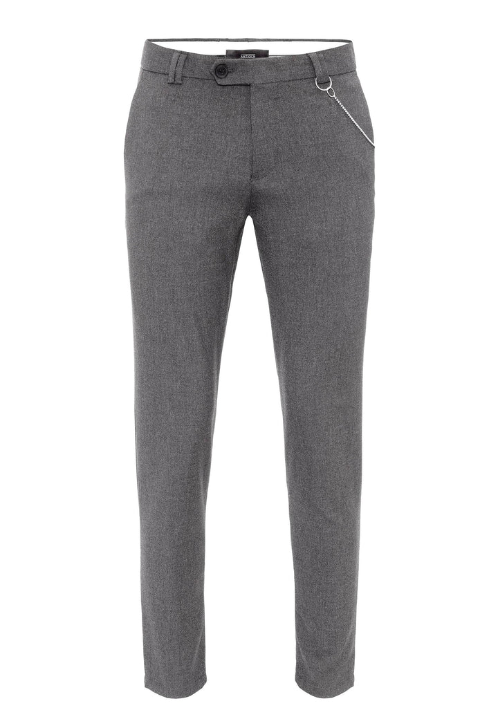 Men's Grey Slim Fit Straight Accessory Fabric Trousers - Wessi