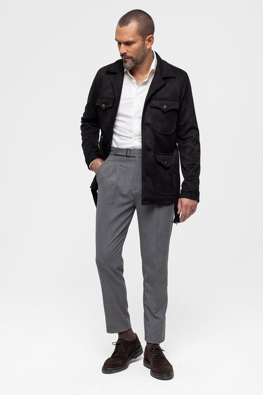Men's Black Slim Fit Belted Suede Coat - Wessi – Wessi
