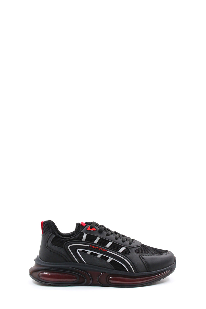 Men's Black Air Cushion Sneakers with Red Accents - Wessi