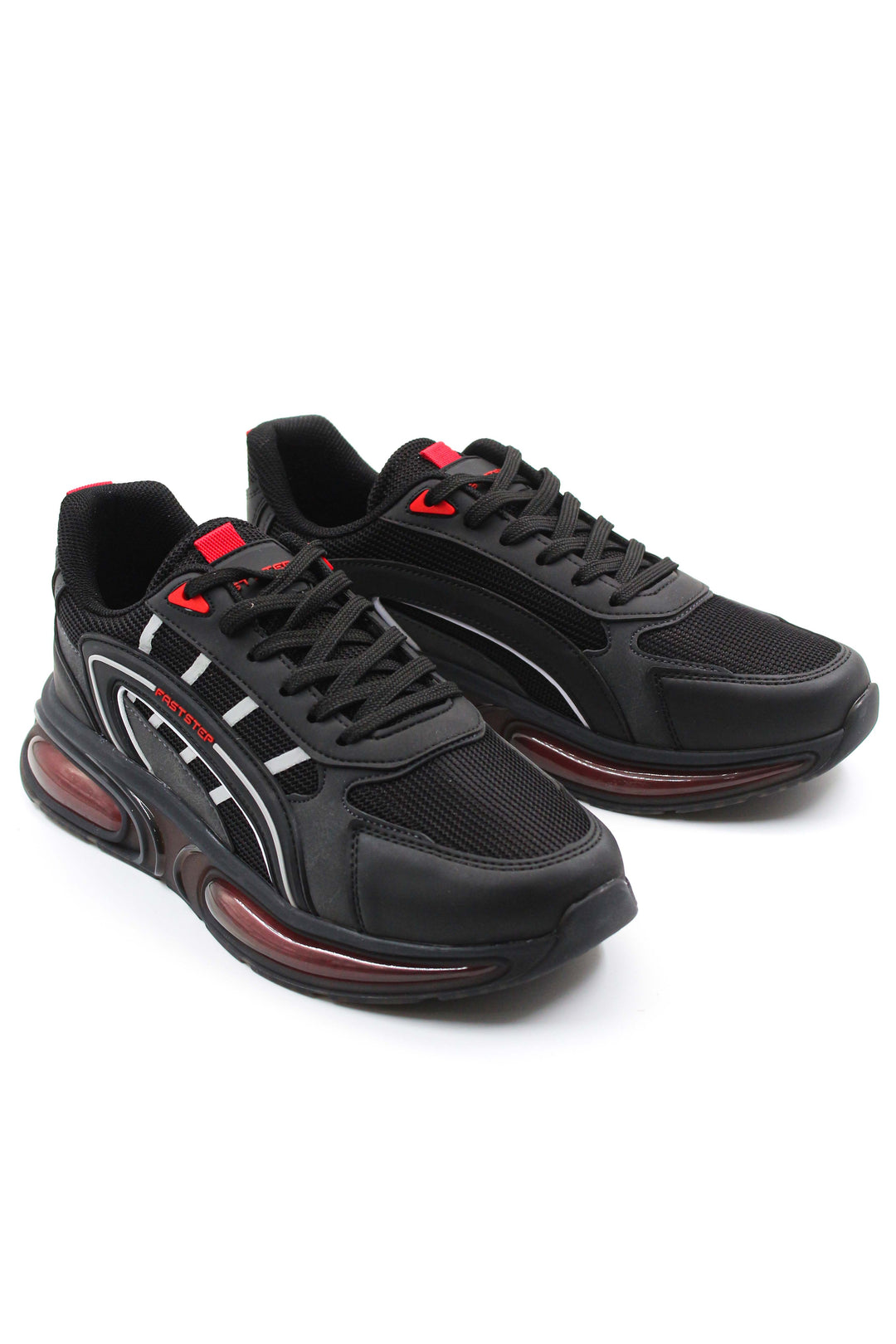 Men's Black Air Cushion Sneakers with Red Accents - Wessi